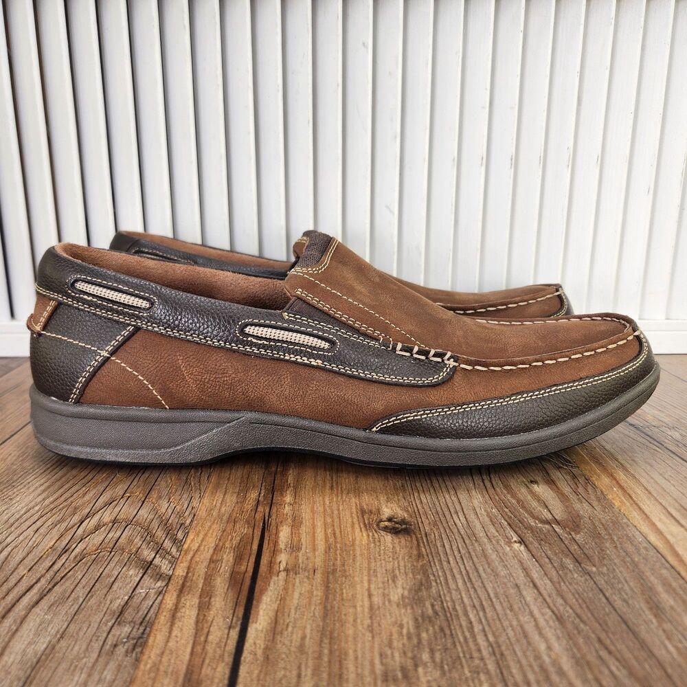 Florsheim Lakeside Slip On Boat Shoes Mens Sz 14 M Brown Leather Moc Toe Preppy